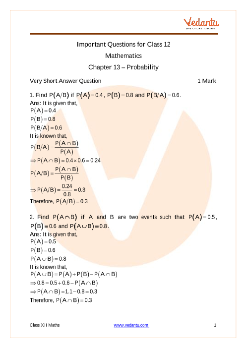 Important questions and answers of CBSE class 12 Maths