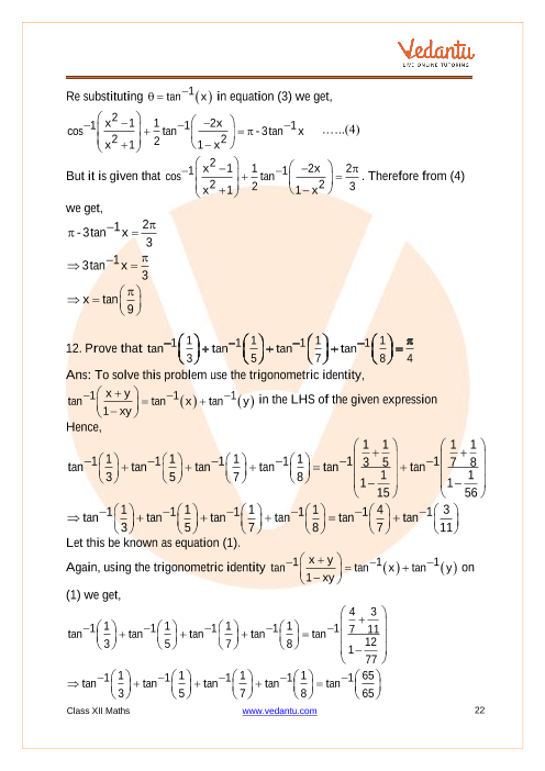 Cbse Class 12 Maths Chapter 2 Inverse Trigonometric Functions Important Questions 22 23