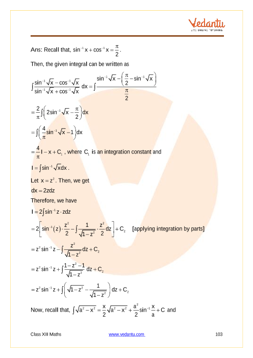 CBSE Class 12 Mathematics - Chapter 7 - Integrals | Important Questions ...