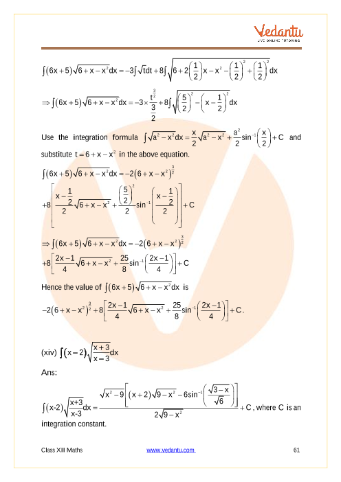 CBSE Class 12 Mathematics - Chapter 7 - Integrals | Important Questions ...