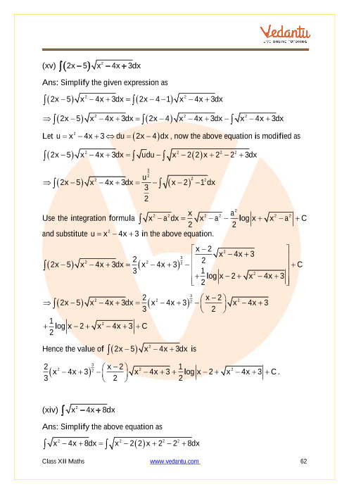 CBSE Class 12 Mathematics - Chapter 7 - Integrals | Important Questions ...