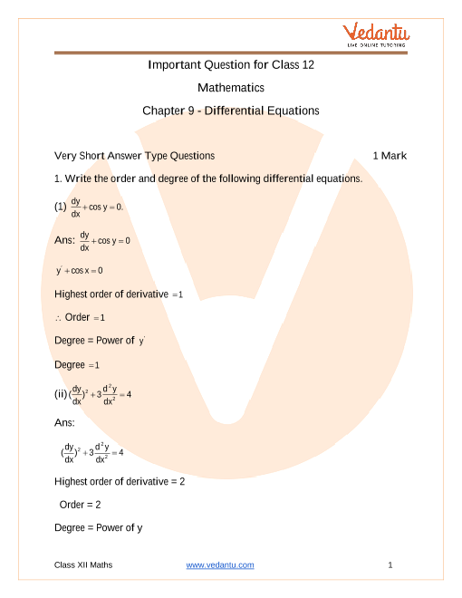 Important questions and answers of CBSE class 12 Maths