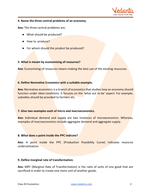 Important questions and answers of CBSE class 12 Economics