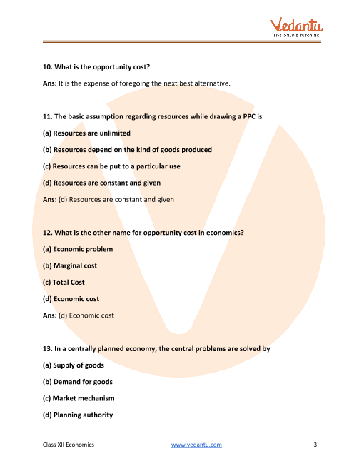 Important questions and answers of CBSE class 12 Economics