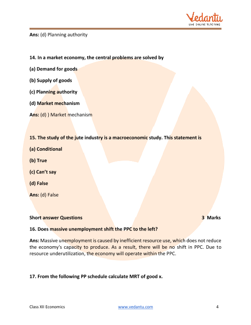 Important questions and answers of CBSE class 12 Economics