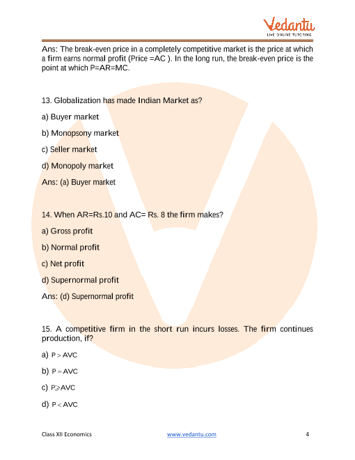 Important questions and answers of CBSE class 12 Economics