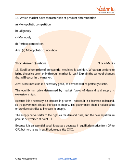 Important questions and answers of CBSE class 12 Economics