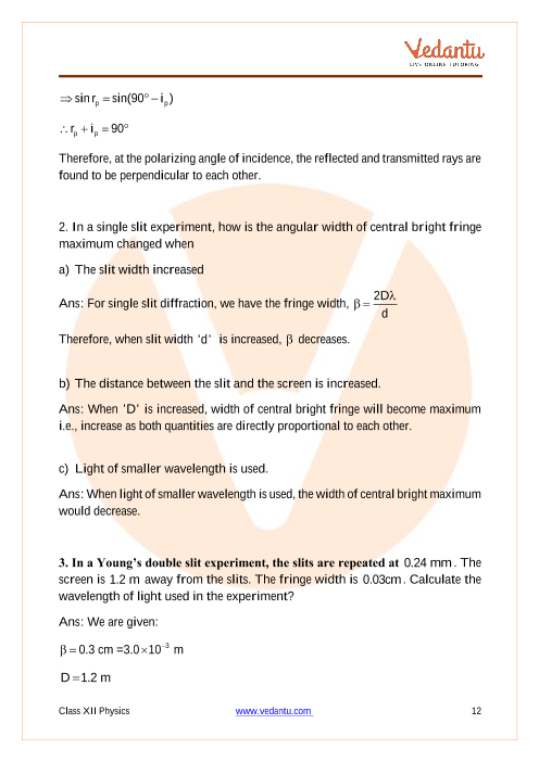 Important questions and answers of CBSE class 12 Physics