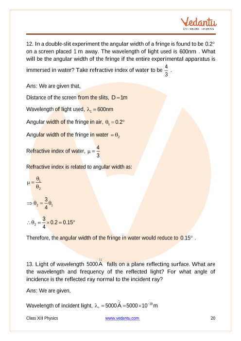 CBSE Class 12 Physics - Chapter 10 - Wave Optics - Important Questions