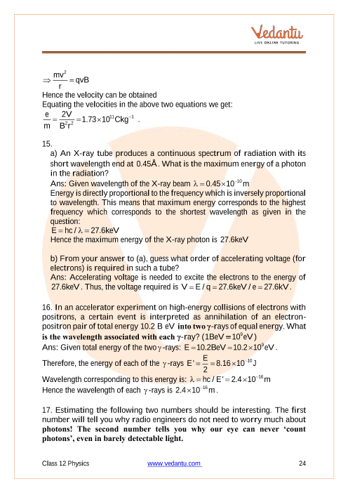 Important questions and answers of CBSE class 12 Physics