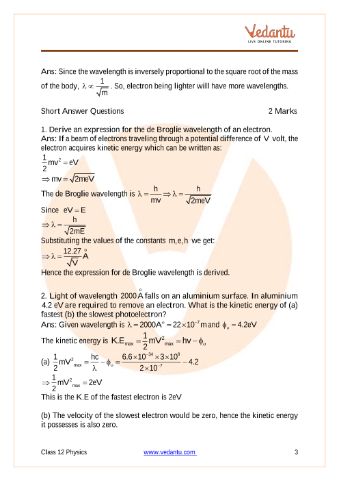 Important questions and answers of CBSE class 12 Physics