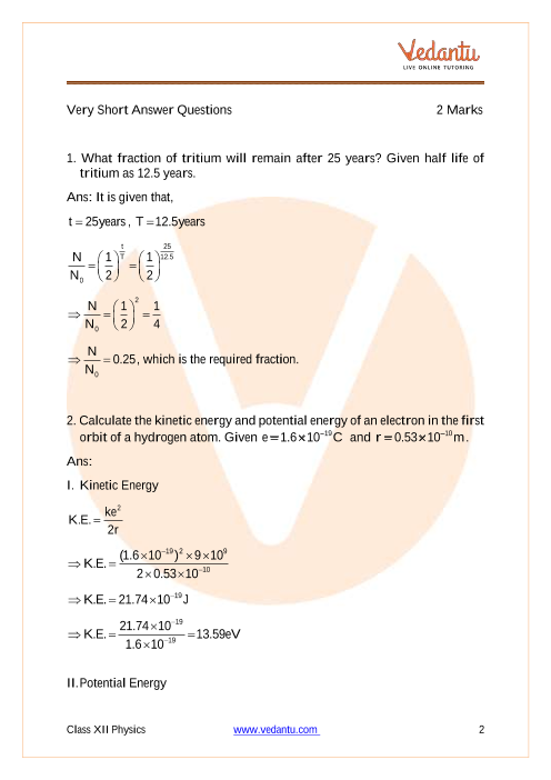 Important questions and answers of CBSE class 12 Physics