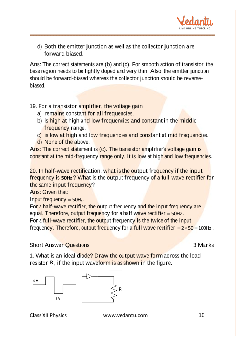 Important questions and answers of CBSE class 12 Physics