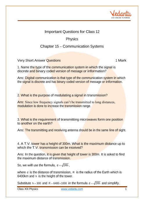 Important questions and answers of CBSE class 12 Physics