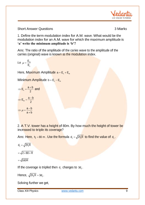 Important questions and answers of CBSE class 12 Physics