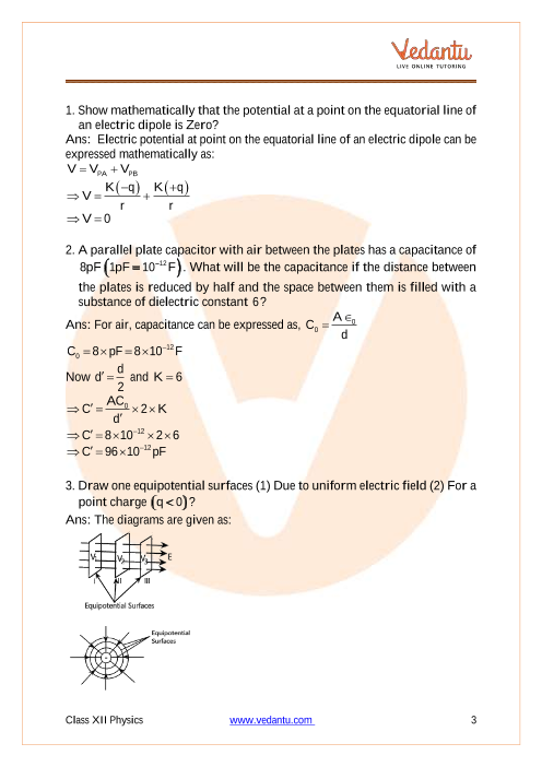 Important questions and answers of CBSE class 12 Physics