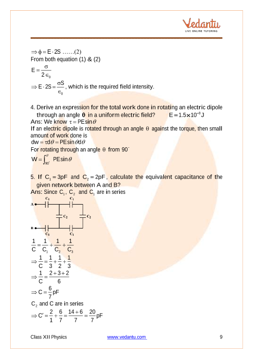 Important questions and answers of CBSE class 12 Physics