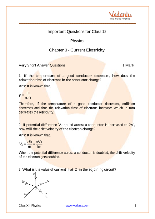 case study questions on current electricity class 12