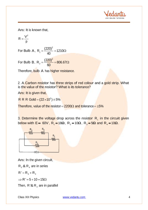 Important questions and answers of CBSE class 12 Physics