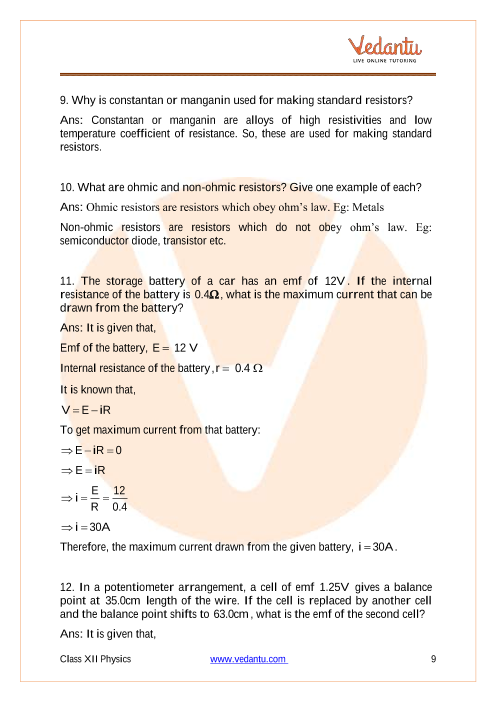 Important questions and answers of CBSE class 12 Physics