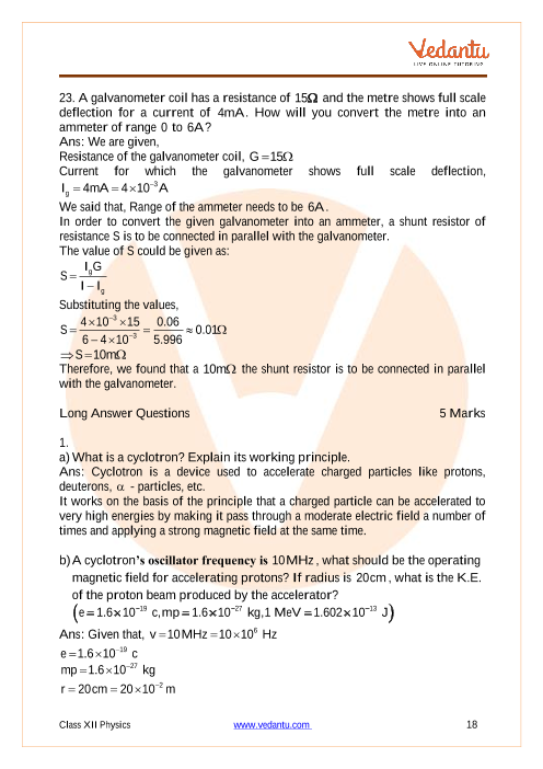 Important questions and answers of CBSE class 12 Physics