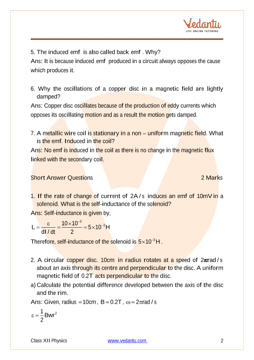 Important questions and answers of CBSE class 12 Physics