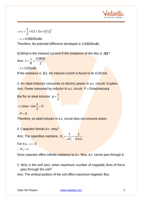 Important questions and answers of CBSE class 12 Physics