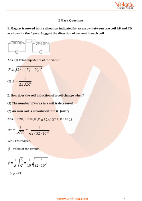 Important questions and answers of CBSE class 12 Physics