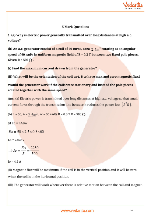 Important questions and answers of CBSE class 12 Physics