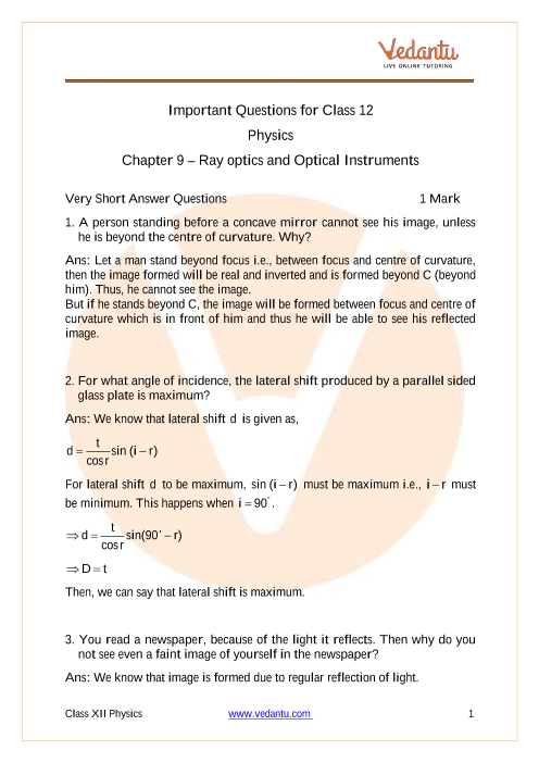 CBSE Class 12 Physics - Chapter 9 - Ray Optics And Optical Instruments ...