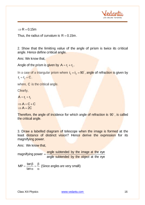 Important questions and answers of CBSE class 12 Physics