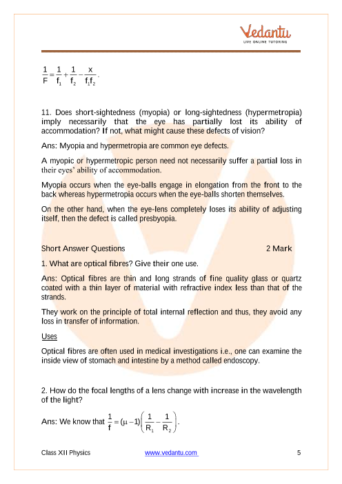 Important questions and answers of CBSE class 12 Physics