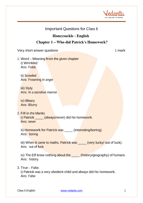 who did patrick's homework question answer pdf