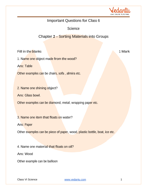 important questions for cbse class 6 science chapter 2 components of food