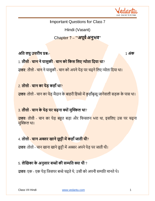 Important Questions For Cbse Class 7 Hindi Vasant Chapter 7 Papa Kho Gaye