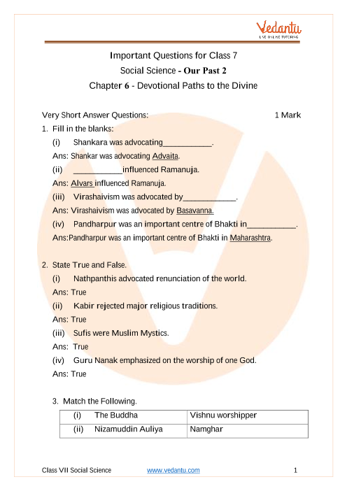 Important Questions For Cbse Class 7 Social Science Our Past 2 Chapter 6 Town Traders And 4374