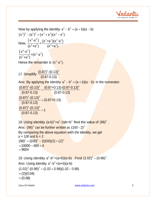 Important Questions For Cbse Class 8 Maths Chapter 14 Factorisation