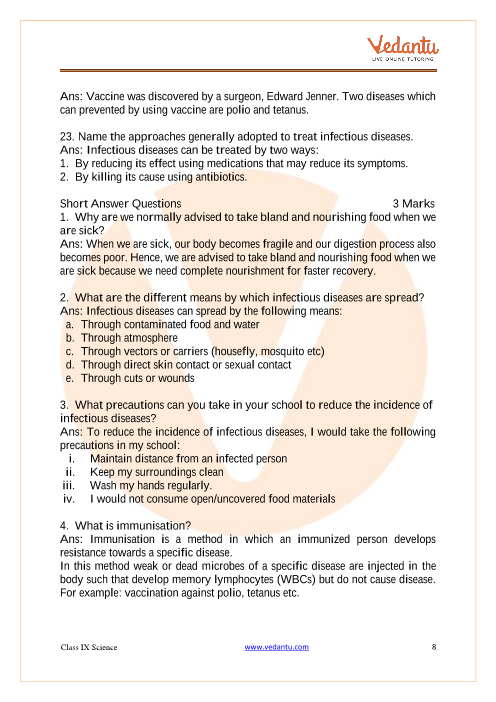 CBSE Class 9 Science Chapter 13 - Why Do We Fall ill Important Questions  2023-24