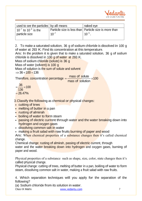 CBSE Class 9 Science Chapter 2 - Is Matter Around Us Pure Important  Questions 2023-24