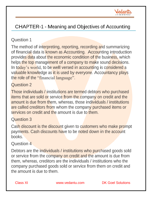 DK Goel Solutions Class 11 Accountancy Chapter 1 - Meaning And ...