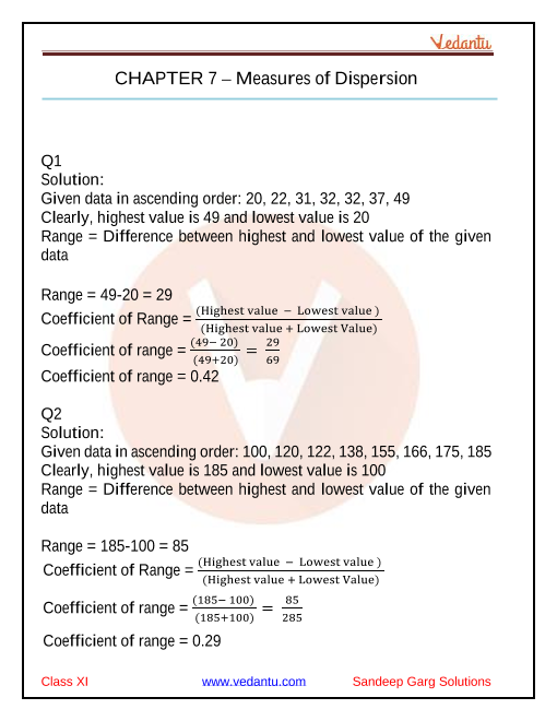 Sandeep Garg Economics Class 11 Solutions For Chapter 7 Measures Of Dispersion