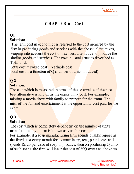 Sandeep Garg Microeconomics Class 12 Solutions Chapter 6 Cost