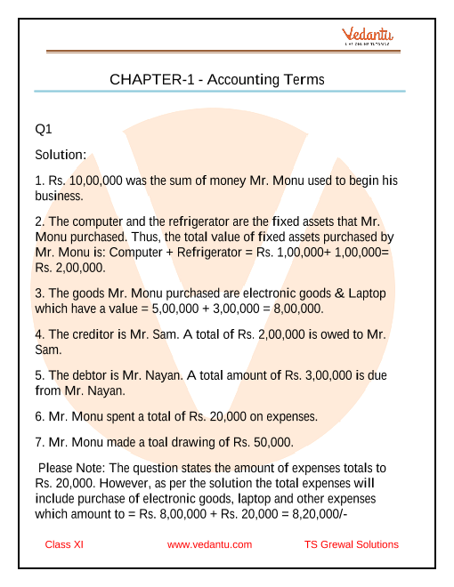 TS Grewal Solution for Class 11 Accountancy Chapter 1 - Basic