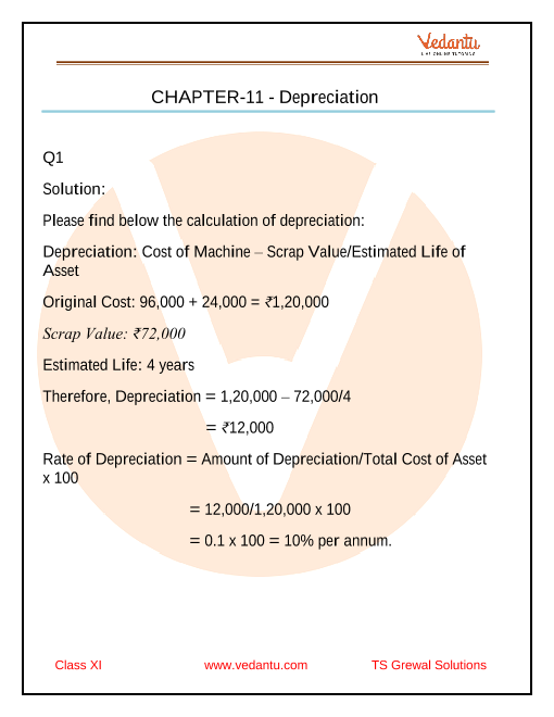 TS Grewal Solution For Class 11 Accountancy Chapter 11 - Depreciation