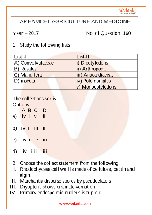 AP EAMCET 2017 Previous Year Question Papers With Solutions - 24th ...