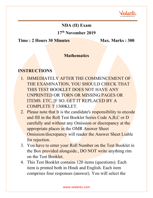 Nda 2 Maths Question Paper 2019 6616