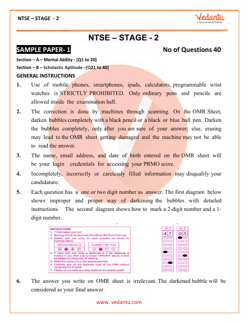 Ntse Exam Sample Paper Class 9