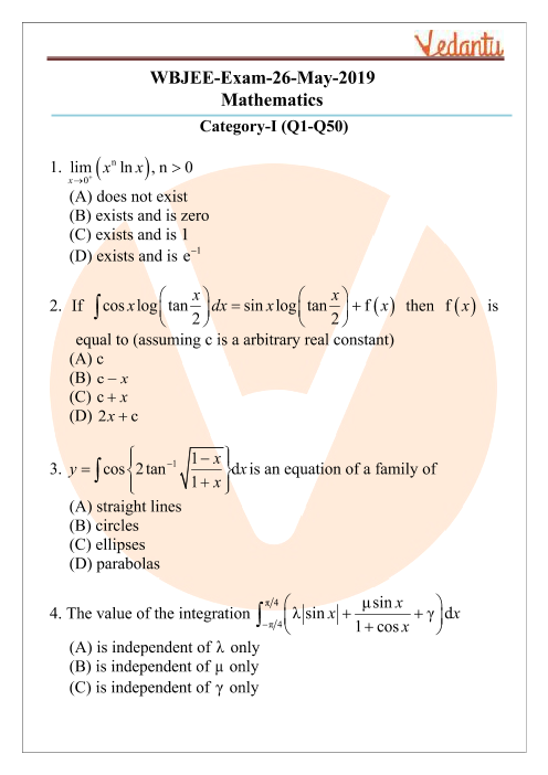 WBJEE 2020 Maths Solved Question Paper - Download PDF