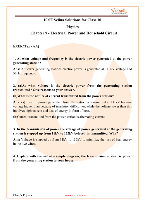 Selina Solutions Concise Physics Class 10 Chapter 9 Household Circuits  Download PDF