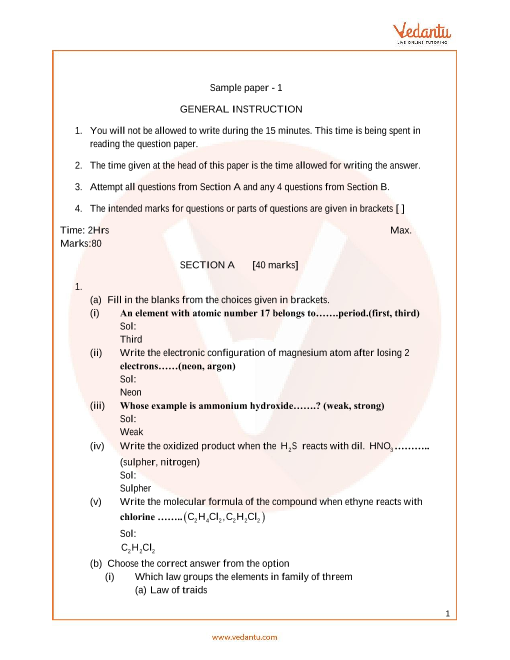 ICSE Sample Papers For Class 10 Chemistry Paper 1 2022 2022 